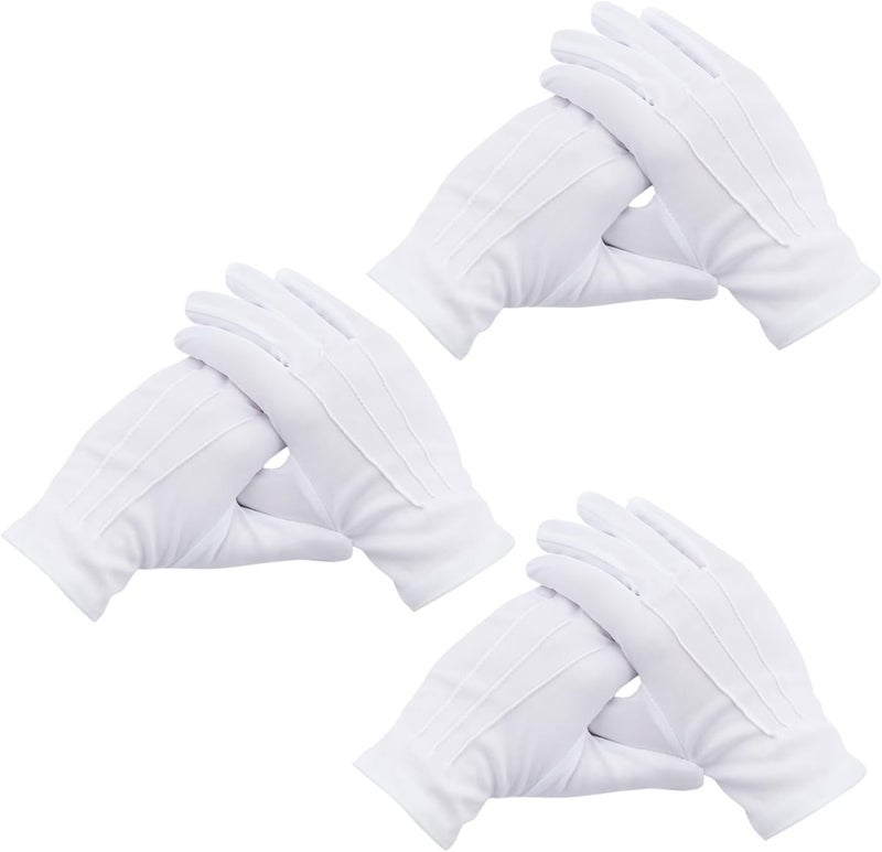 Vonokee Parade 3 Pairs White Uniform Gloves - Formal Tuxedo Costume Honor Guard Police Server Funeral Gloves - Image 3